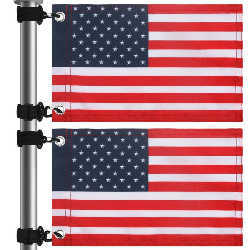 TRINKA Golf Cart Flag with Elastic Strap Bracket, Easy Installation American Handicap Flag for Golf Cart, Boat, Bike (2 Pack 12" x 18" American Flags)