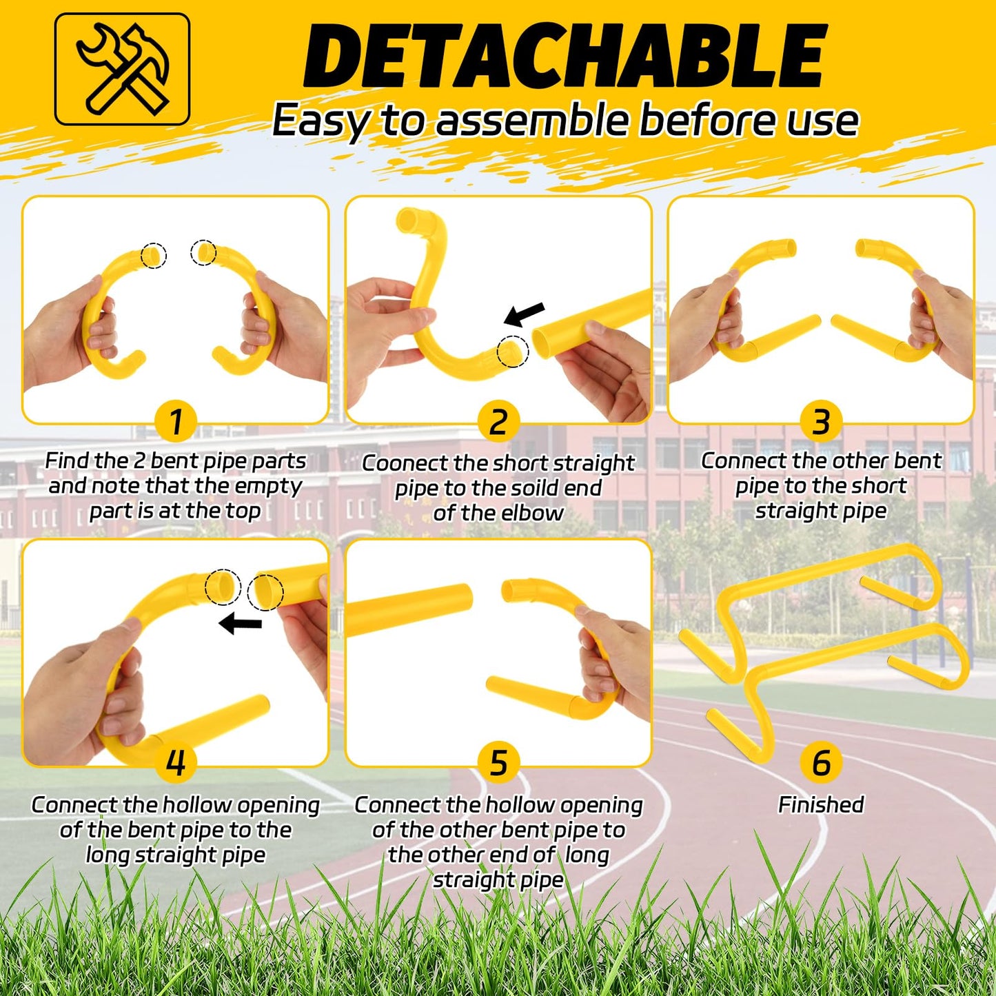 WOPPLXY 6 Pcs Speed Agility Training Hurdles, 6'' Detachable Agility Training Hurdles, Speed Training Agility Hurdles, Speed and Agility Training Equipment for Athletes, Soccer Training(Yellow)