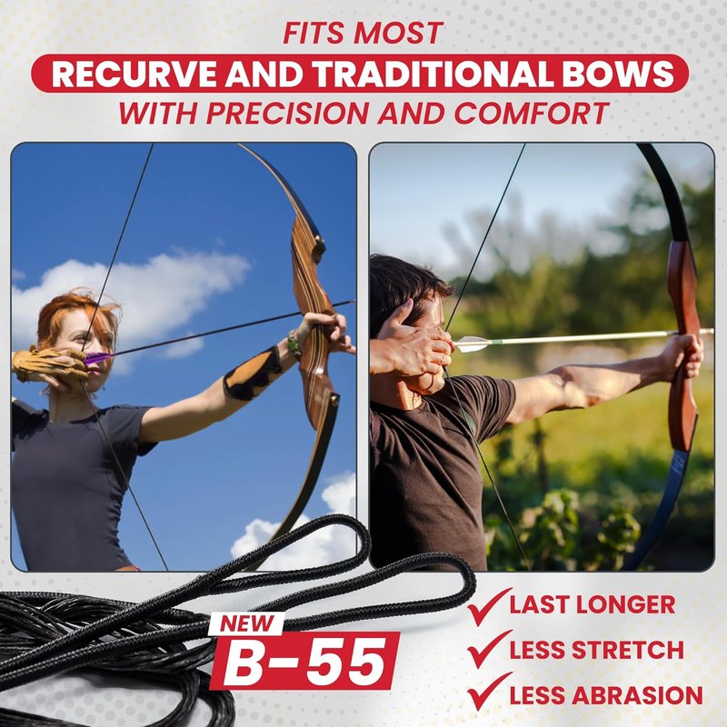 Recurve Bow String - Durable Dacron Replacement for Archery | AMO 48in to 66in, 12-16 Strands