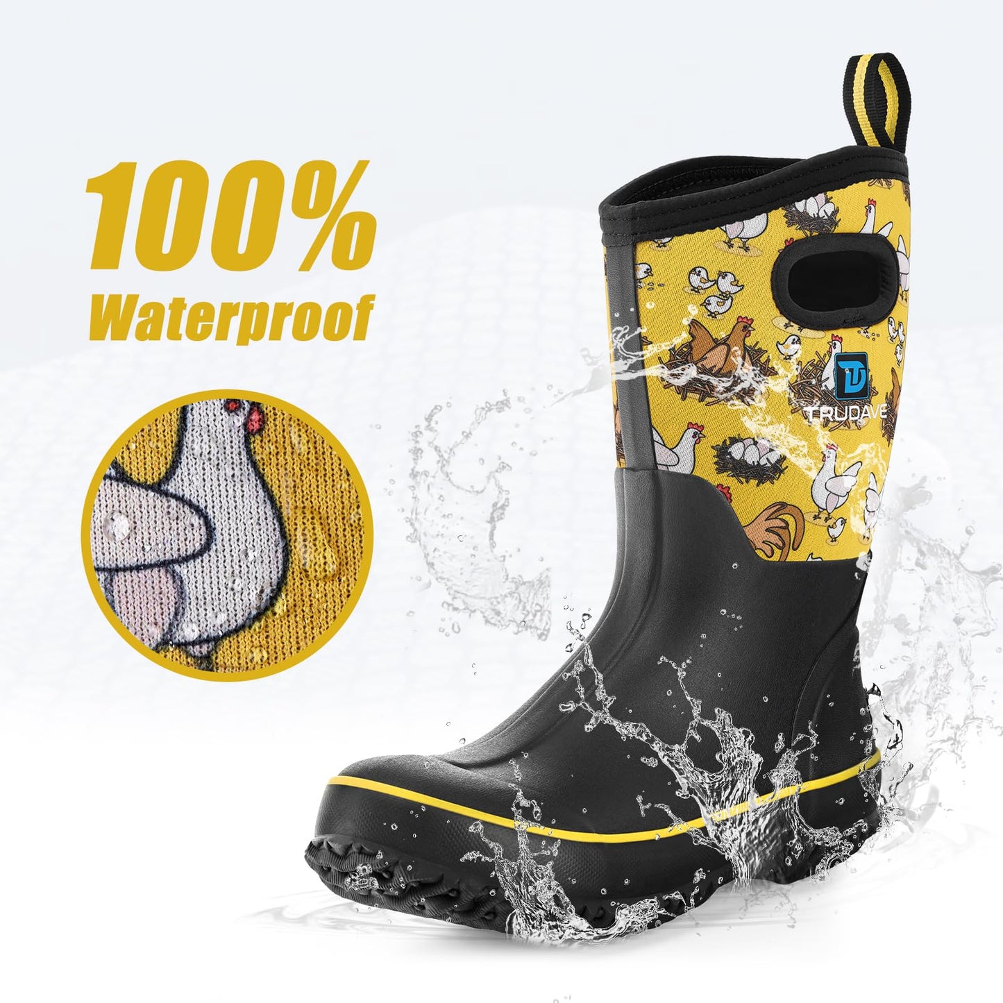 Trudave Rubber Boots for Women, Mid Calf Rain Boots, Womens Waterproof Boots, Neoprene Insulated Outdoor Work Mud Boots for Hunting Farming Gardening Fishing, Chicken, Size 7