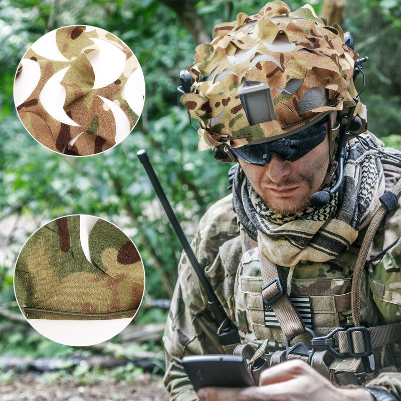 Motionchic 4 Pcs Helmet Cover Tactical Scrim Airsoft Leaf Cover Camo Military Gear Combat Fast Tactical Accessories Military Paintball Hunting Shooting Gear, Helmet Not Included