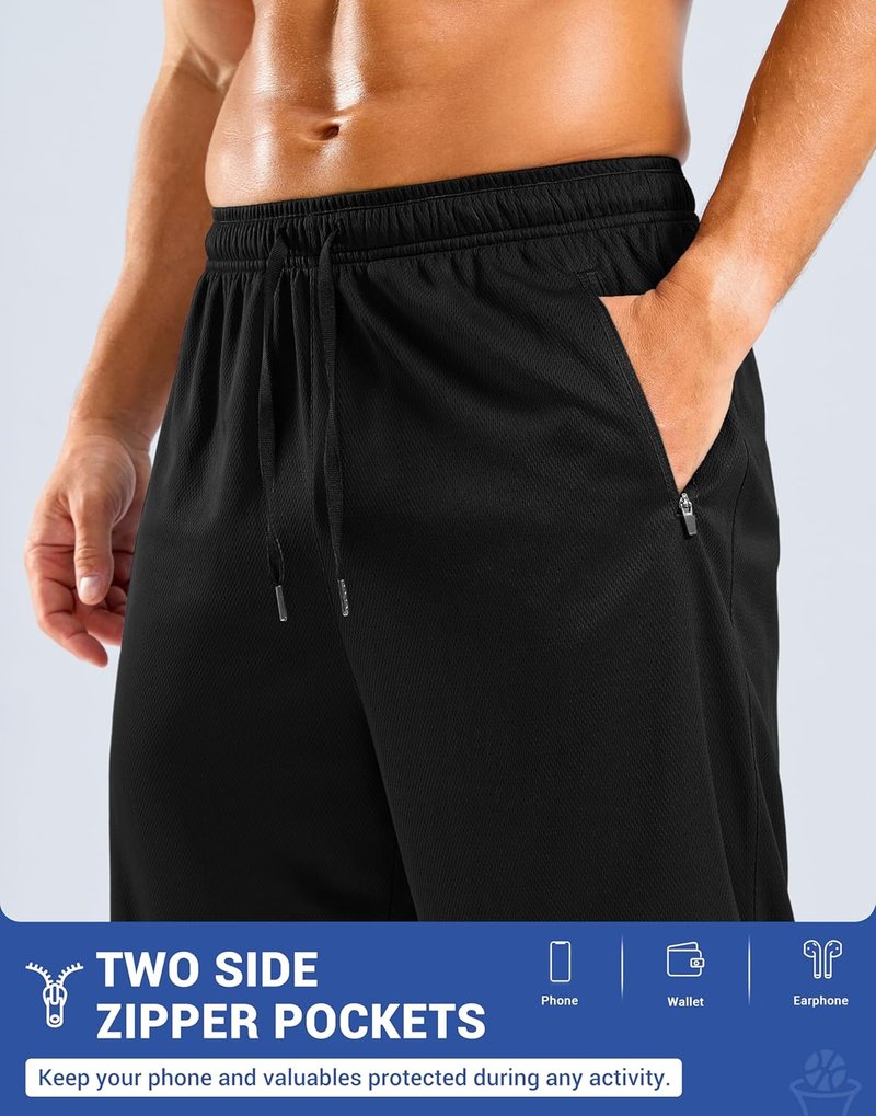 Men's Athletic Gym Shorts - Quick Dry Mesh with Zipper Pockets | 9"/11" Sizes Available