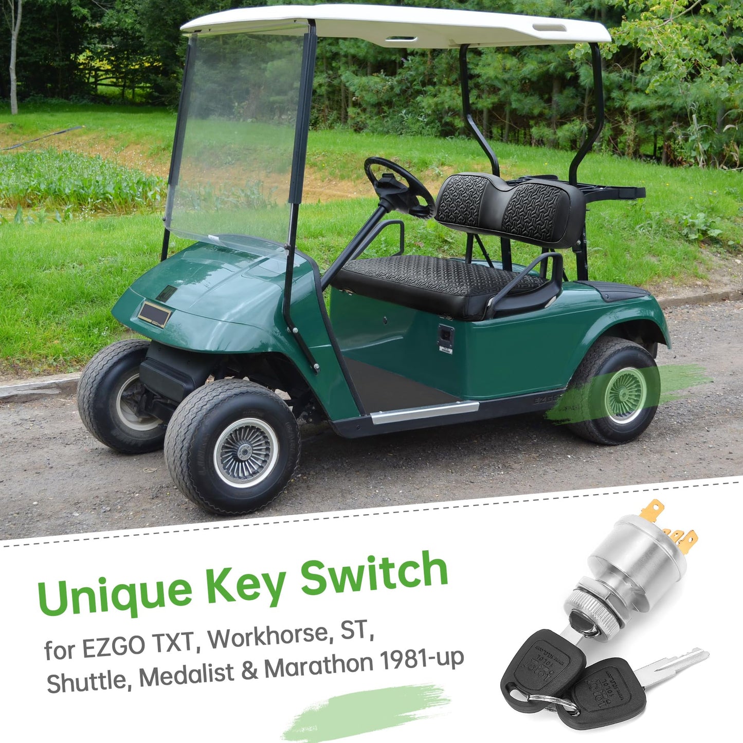 10L0L Golf Cart Unique Key Switch for EZGO TXT, Medalist, Marathon, Workhorse, ST, Shuttle, Golf Cart Ignition Switch and Key with 4 Terminals OEM 33639-G01, 33639G03