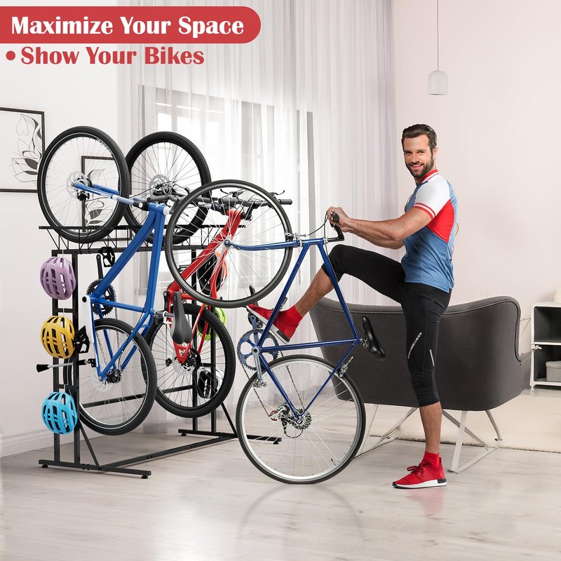 ETELI Bike Rack Garage Freestanding Bikes Rack Floor Stand Vertical Bike Stand Rack for Garage Organizer Indoor Outdoor Bikes Storage, Hold Max Tire Width 2.65”, Black