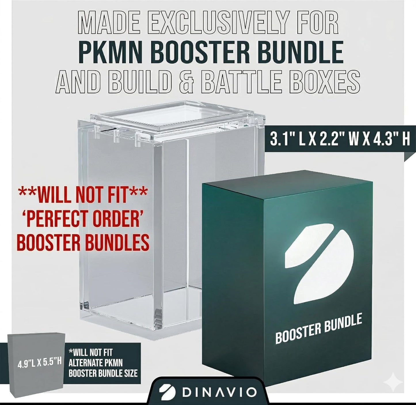 Dinavio Crafthouse | PKMN Booster Bundle Acrylic Case - Stackable Grooves, N52 Magnets, Fits Phantasmal Flames (3 Pack)