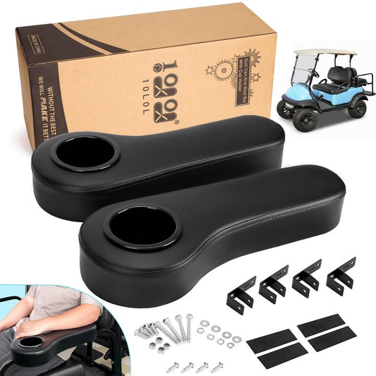 10L0L Golf Cart Rear Seat Armrest for Yamaha Club Car EZGO, Premium Leather Arm Rest with Cup Holder, No Drilling Required, Fits 1" Square Tube Only-Black