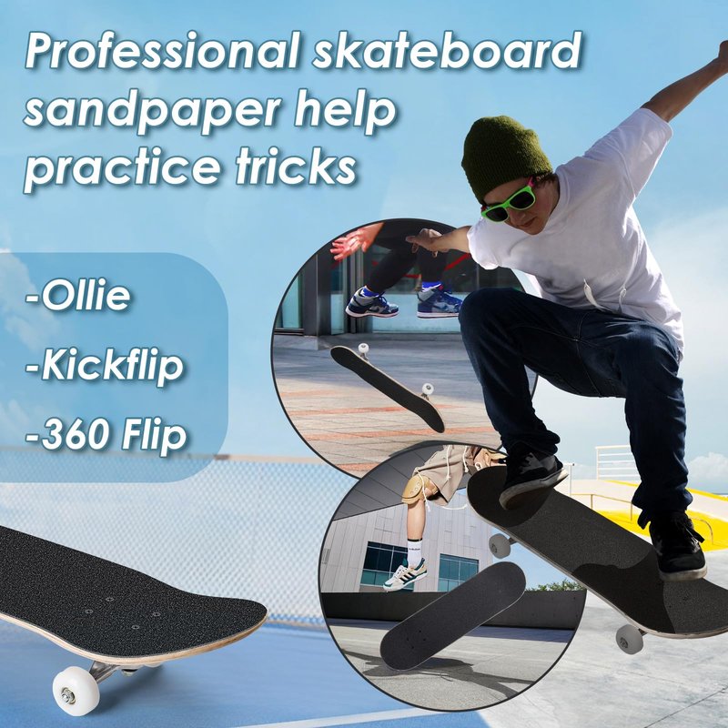 Aolabela 4 Pcs Grip Tape, 33" x 9", No Air Bubbles, Black Griptape for Skateboard & Scooter