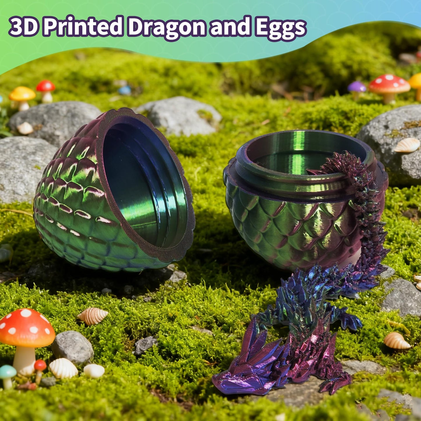 Zobetro Easter Basket Stuffers, 3D Printed Dragon Surprise Egg, Executive Dragon Fidget Desk Toys Decorative Easter Egg Fillers Easter Gifts for Boys Kids Home Decor ((Yellow&Green))