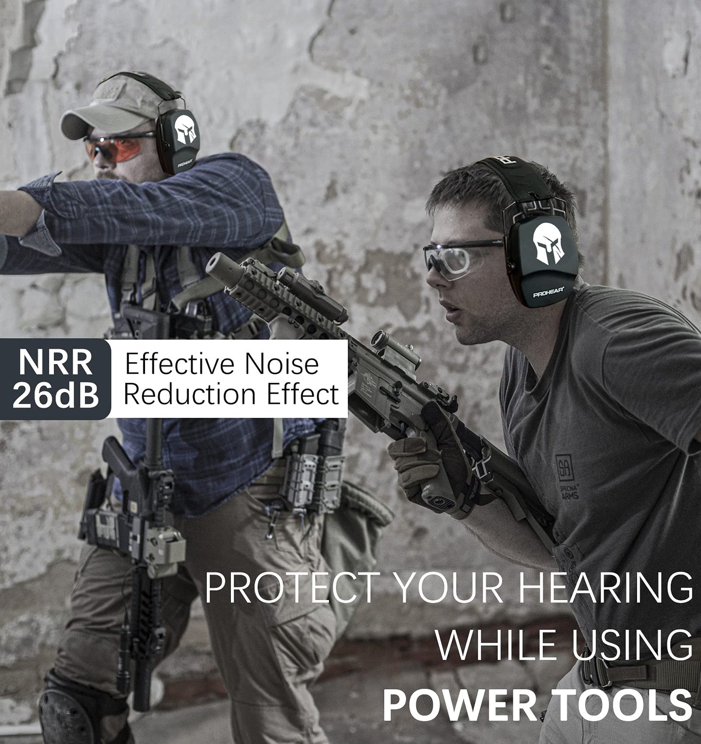 PROHEAR 016 Ear Protection Safety Earmuffs for Shooting, NRR 26dB Noise Reduction Slim Passive Hearing Protector with Low-Profile Earcups, Compact Foldable Headset for Gun Range, Hunting (Sparta)