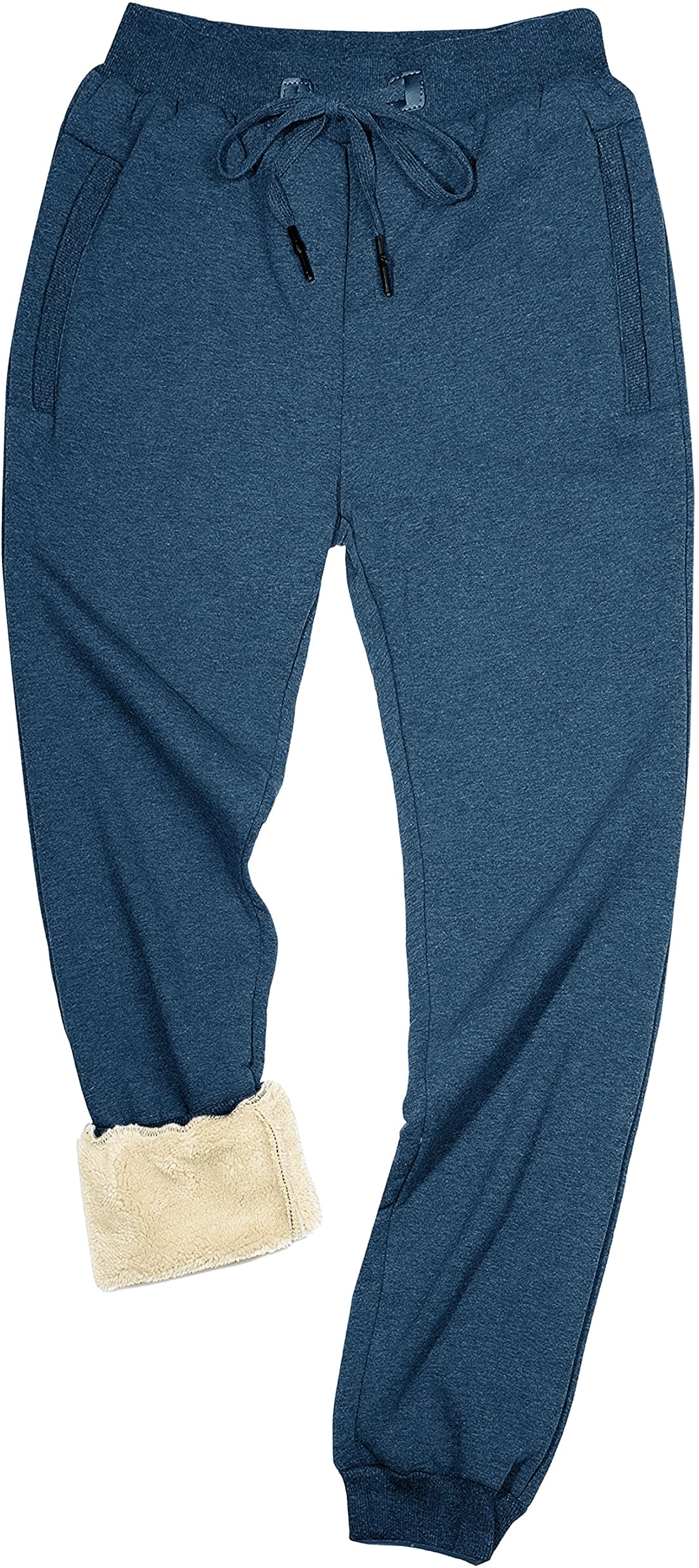 Yeokou Mens Winter Warm Sherpa Lined Active Thermal Jogger Fleece Sweatpants Pant(Blue-Large)