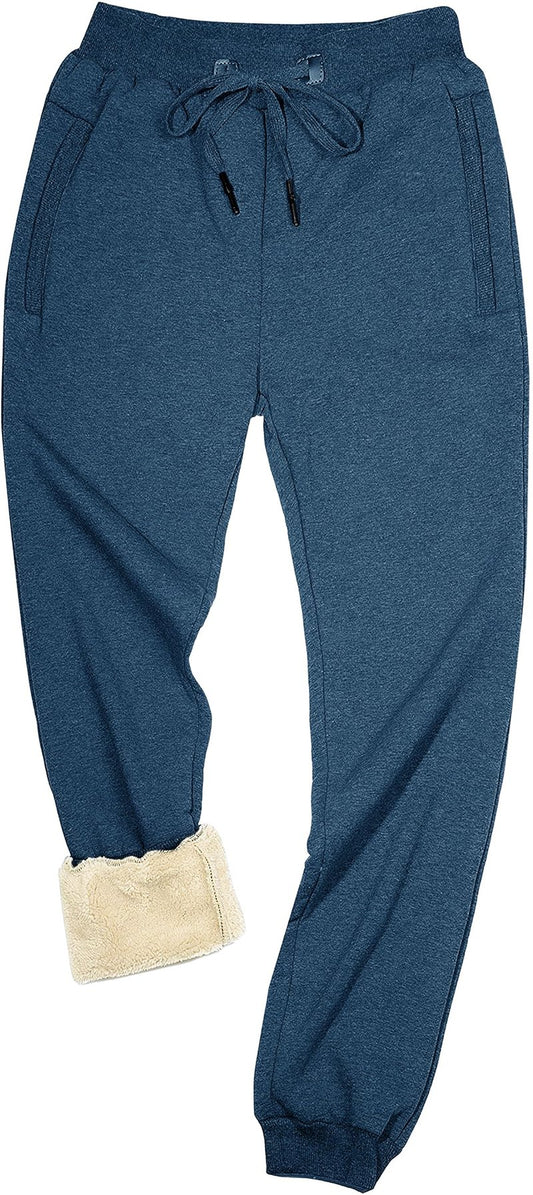 Yeokou Mens Winter Warm Sherpa Lined Active Thermal Jogger Fleece Sweatpants Pant(Blue-Large)