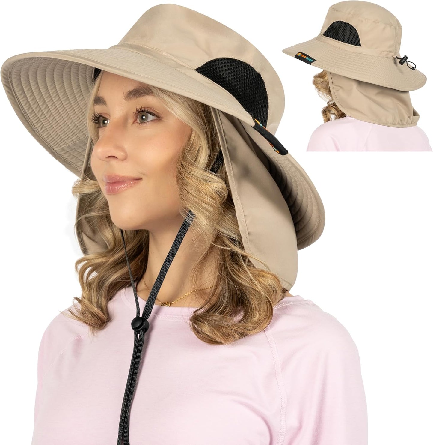 Wide Brim Sun Hat for Men & Women - UPF 50+ UV Protection, Mesh Boonie Hat with Chin Strap | Ideal for Fishing & Hiking