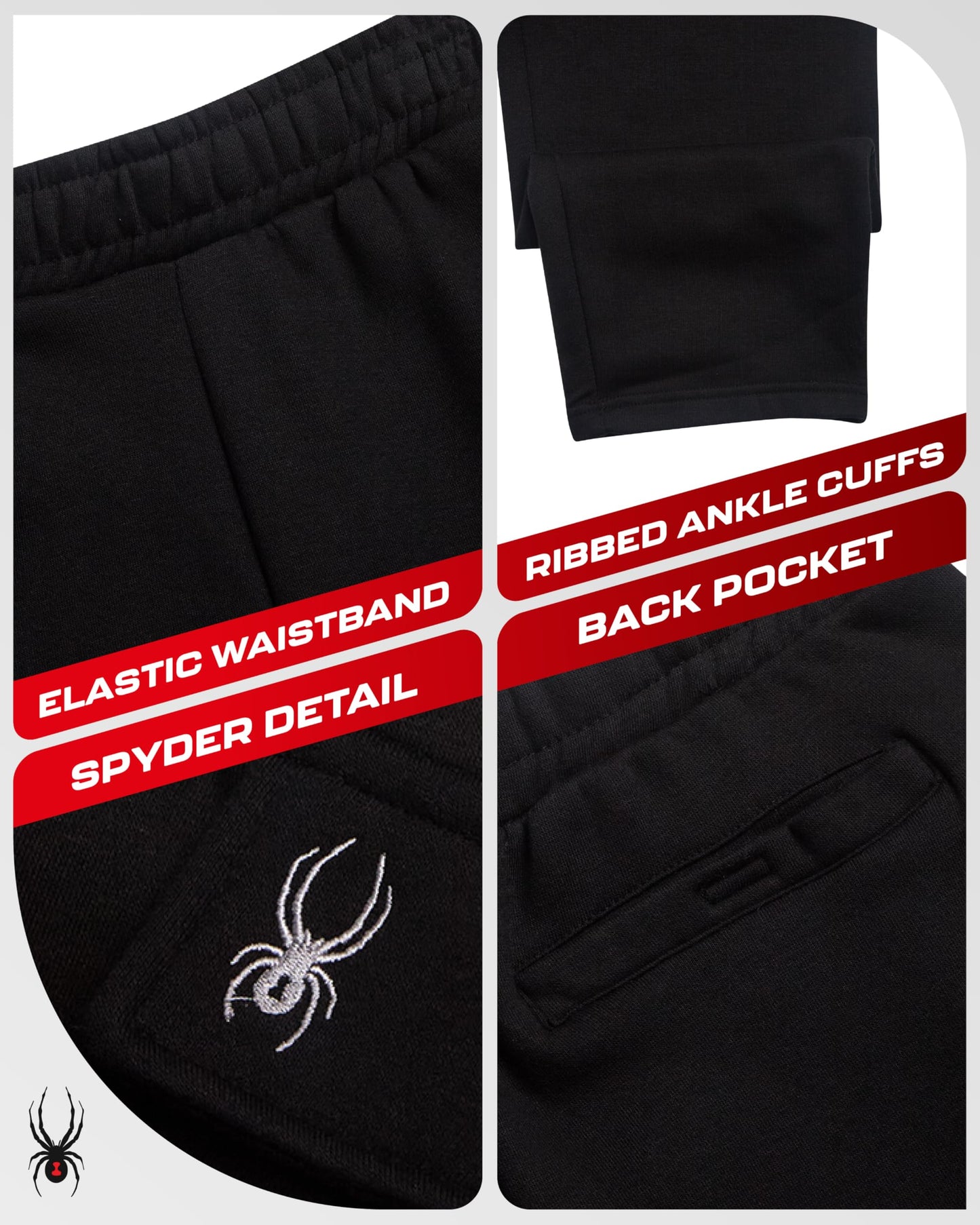 Spyder Mens Cargo Sweatpants - Soft Stretch Fleece Mens Joggers with Pockets & Elastic Waistband for Running Jogging Workout, Size Medium, Black