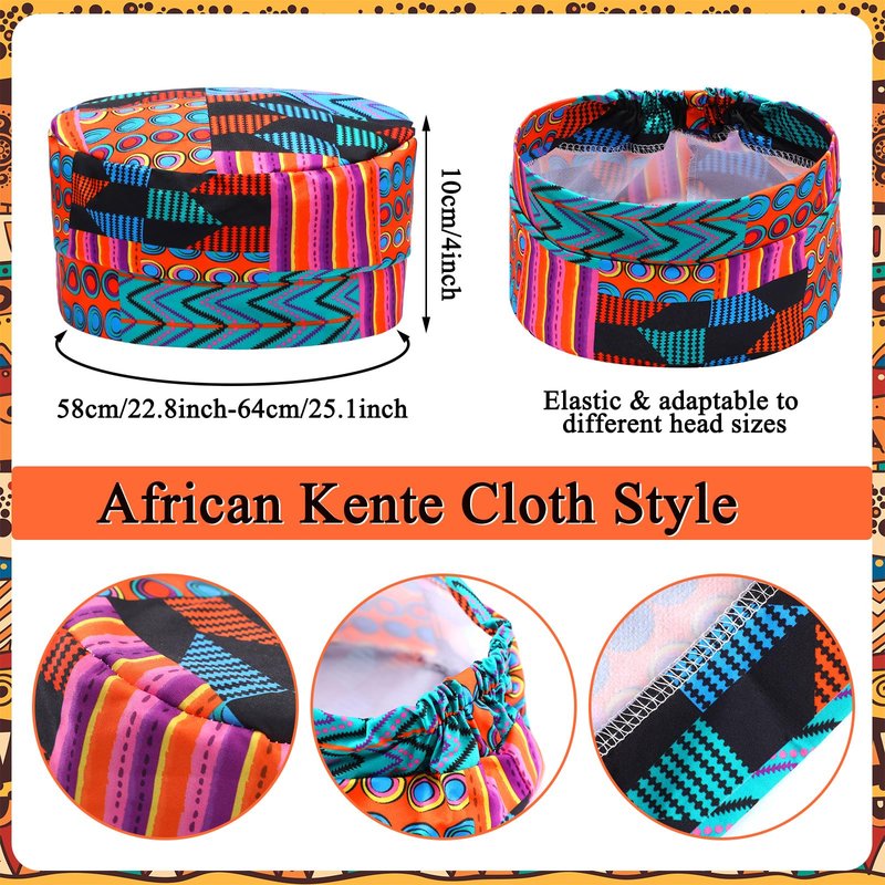 Geyoga 2 Pcs African Kente Pattern Kufi Hat Kente Kufi Hat Men and African Print Shawl for Emancipation Day Black History Choir Dance Men Women