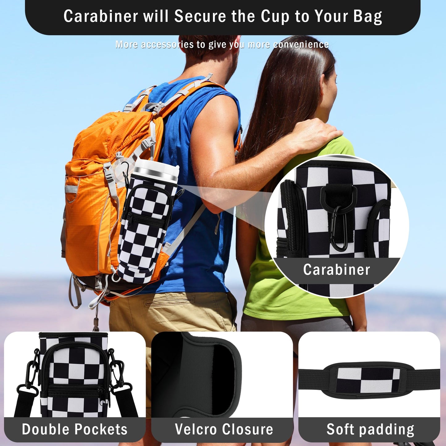 Water Bottle Carrier Bag with Strap for Stanley Cup 40oz Tumbler with Phone Pocket, Keychain Accessories for Stanley Cup Handle, Women Personalized Accessories for Stanley Cup