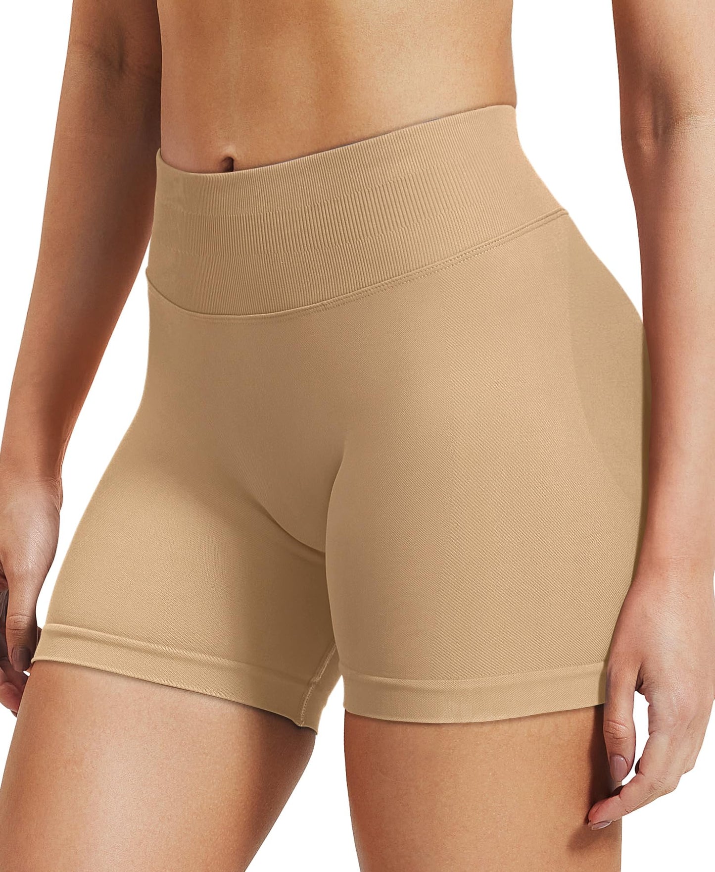 VOYJOY Women Workout Impact Shorts 2.5"/ 3.6"/ 4.5"/ 6" Scrunch Butt Lifting Gym Seamless Booty Biker Shorts Deep Apricot