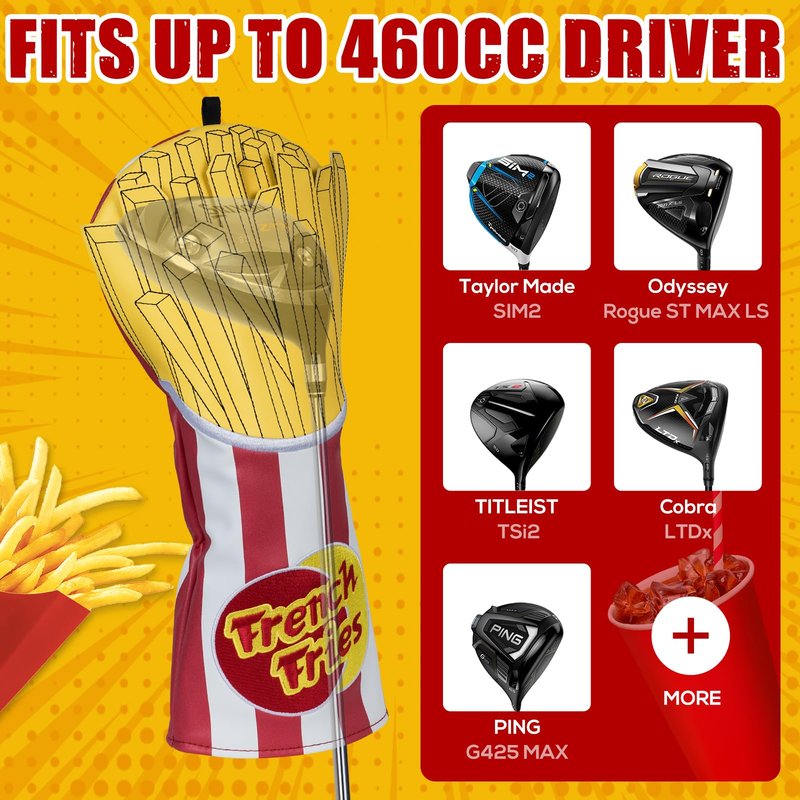 Craftsman Golf Funny French Fries Food White Red Driver Headcover Club Head Cover Protector Fits up to 460cc