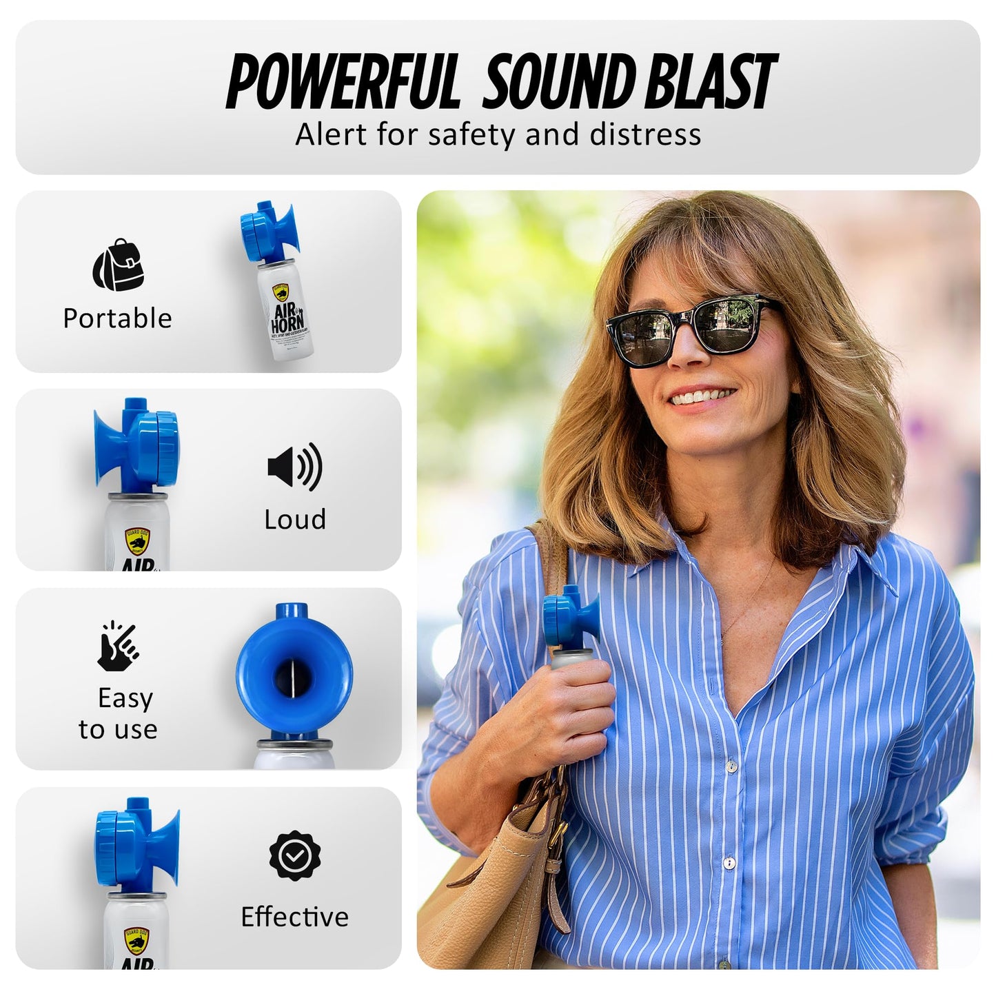 Guard Dog Security Air Horn For Safety, Loud Blow Horn, Hand Held Mini Air Horn for Self-Defense, Audible Over 1 Mile, 1.4 oz Can, Powerful, Portable and Mini Canned Accessories for Protection