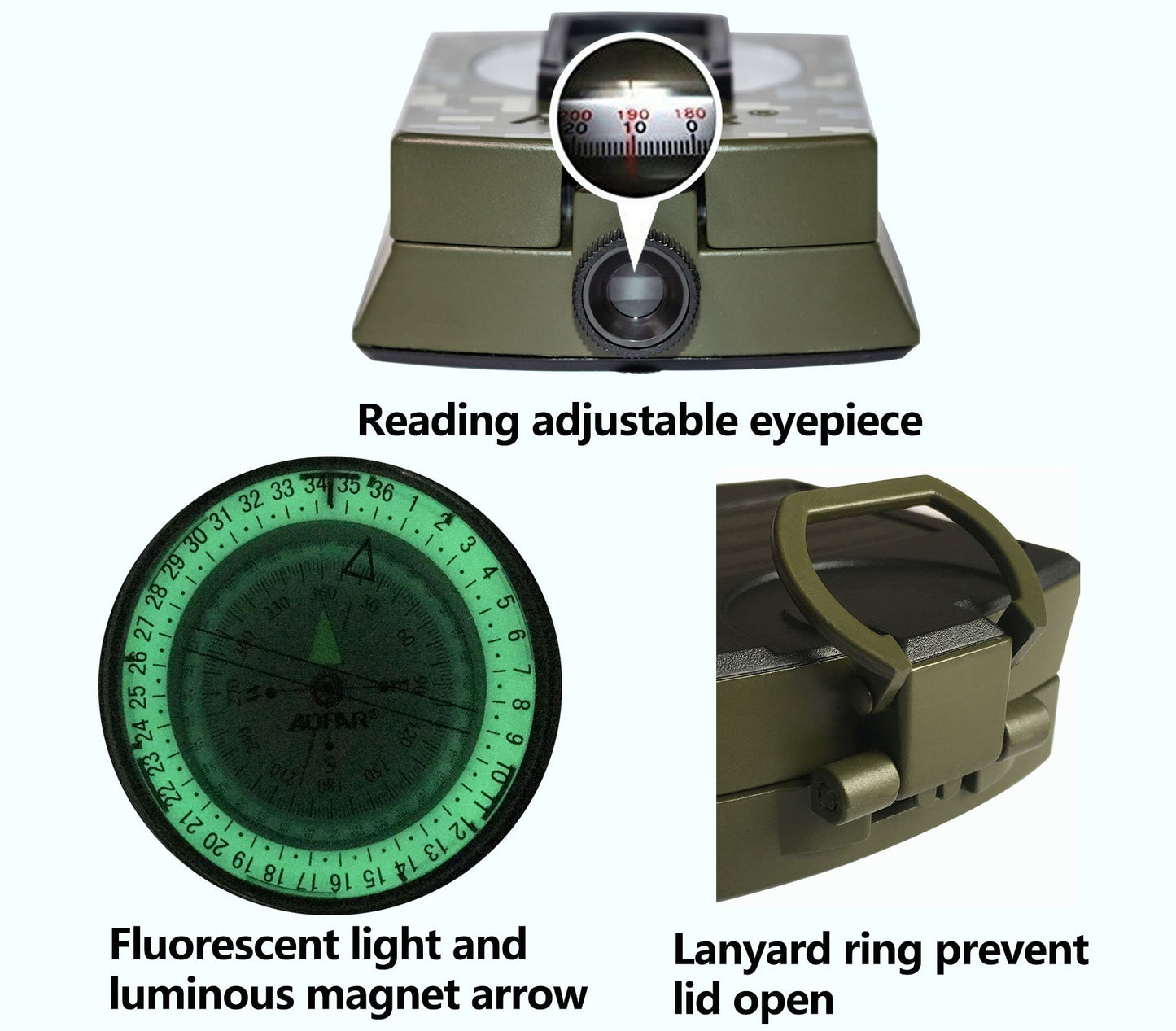 AOFAR Military Compass AF-4580 Lensatic Sighting Navigation, Waterproof and Shakeproof with Map Measurer Distance Calculator, Pouch for Camping, Hiking, Hunting, Backpacking (Camo)