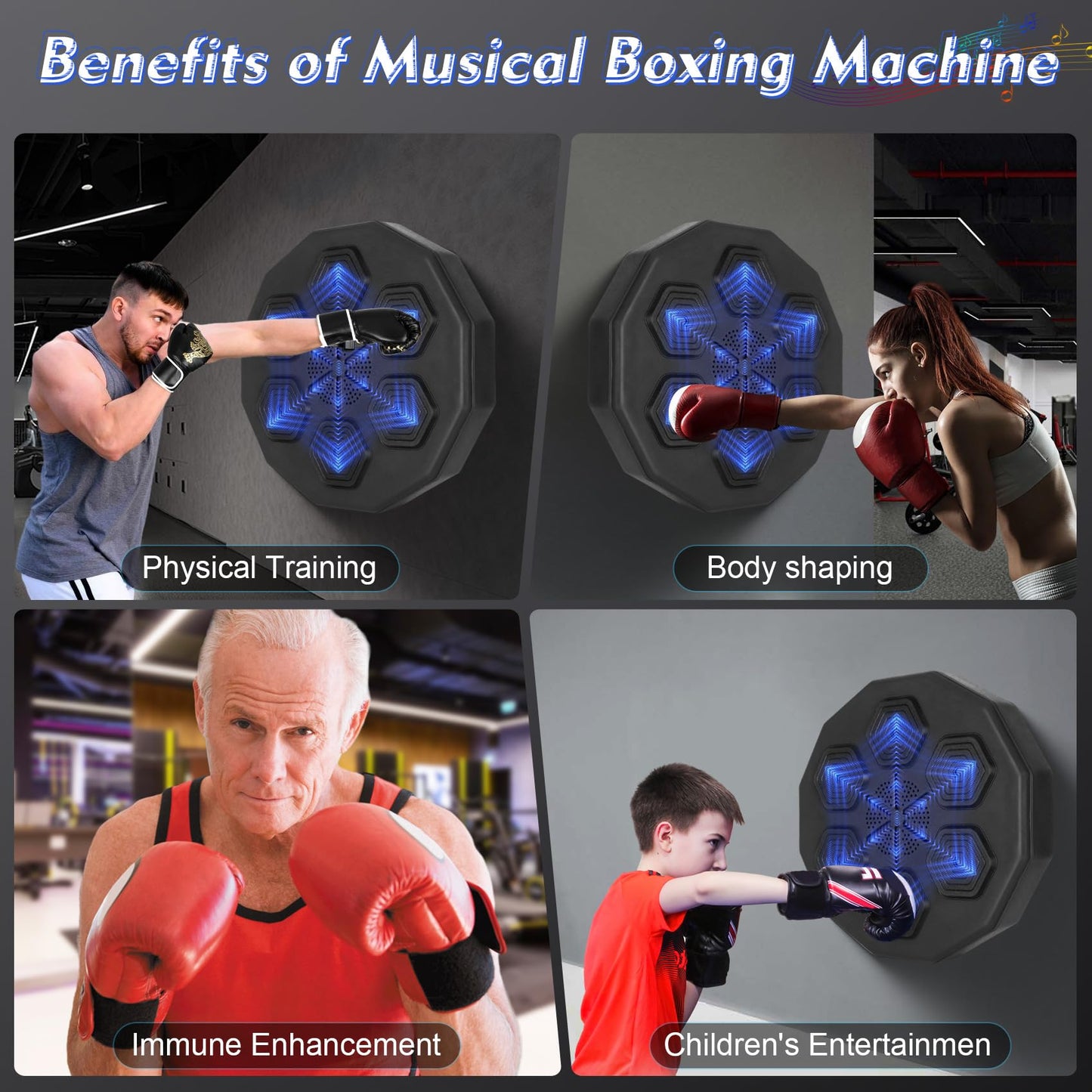 Potoge Music Boxing Machine, Wall Mounted Smart Music Boxing Machine, Smart Boxing Training Equipment for Electronic Smart Focus Agility Training, Smart Music Boxing Target Suitable for Kid, Adult