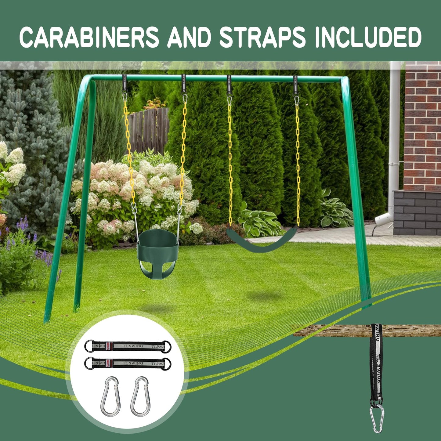 Domaker High Back Toddler Bucket Swing Seat with Coated Chains, Green 2 Pack