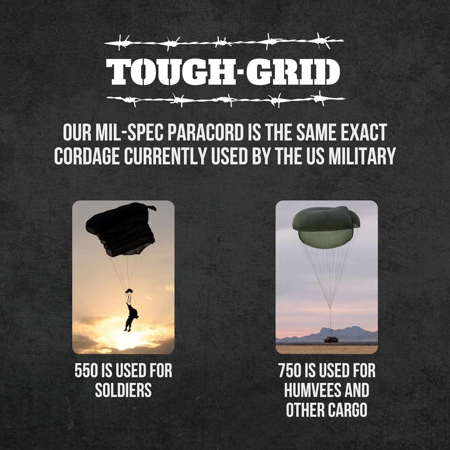 TOUGH-GRID 550 Paracord Rope - Durable Nylon Survival Cord for Camping & Tactical Gear | Made in USA