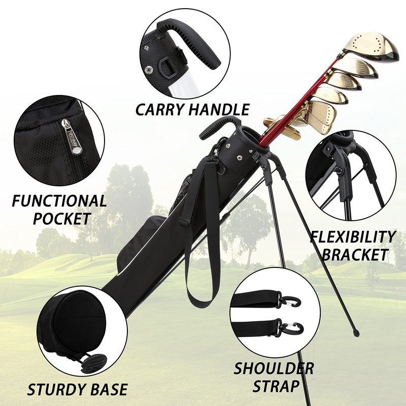 PGM Sunday Golf Bag with Stand and Strap - Ultra-Lightweight Pitch and Putt Carry Bag Holds Up to 9 Clubs - Waterproof Driving Range Travel Bag for Par 3 & Executive Courses