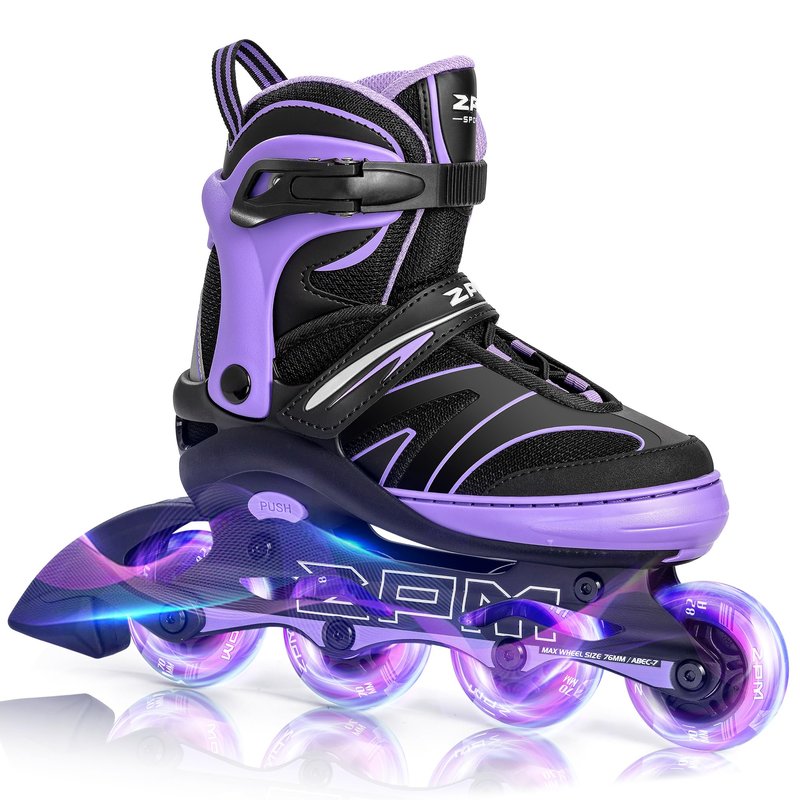 2PM SPORTS Kids Adjustable Inline Skates Ages 4-12, Youth Inlie Skates for Girls Boys 5-8 8-12 with Full Light Up Wheels, Beginner Women Men Adult Skates - Purple Large