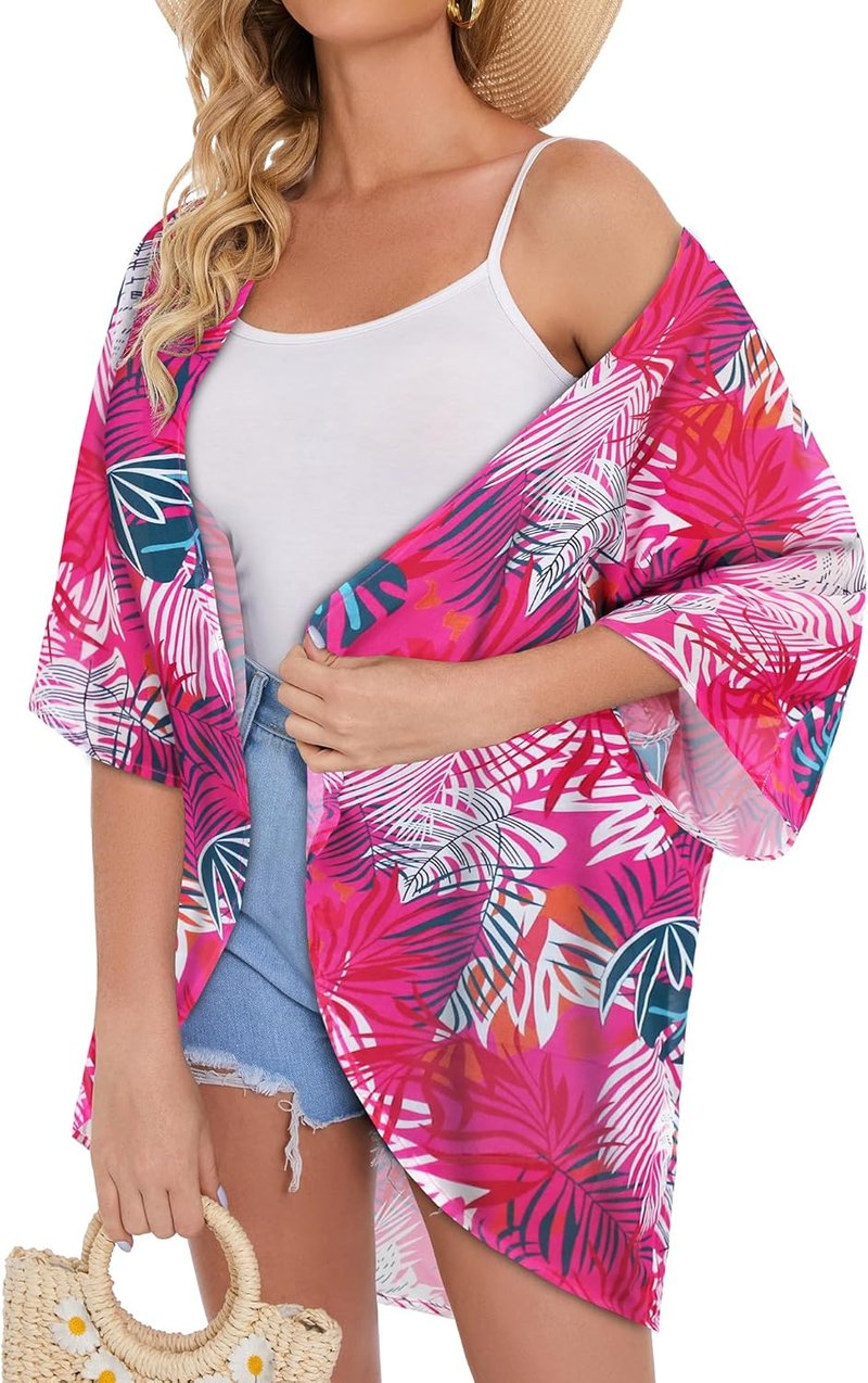 Floral Print Puff Sleeve Kimono Cardigan - Casual Loose Cover Up Blouse for Women | 2026 Style