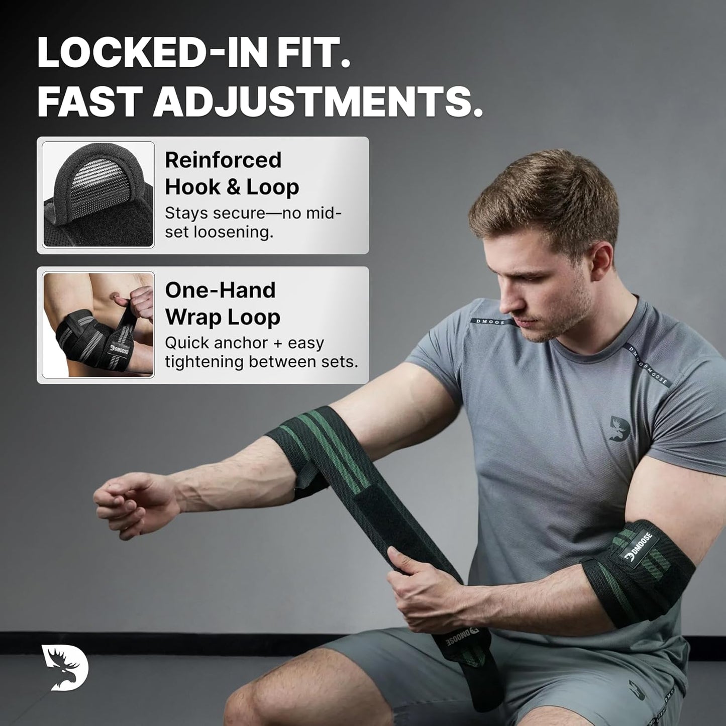 DMoose Fitness Elbow Wraps - Adjustable 40'' Compression Sleeves for Weightlifting, Joint Support & Tendonitis Relief | Pair