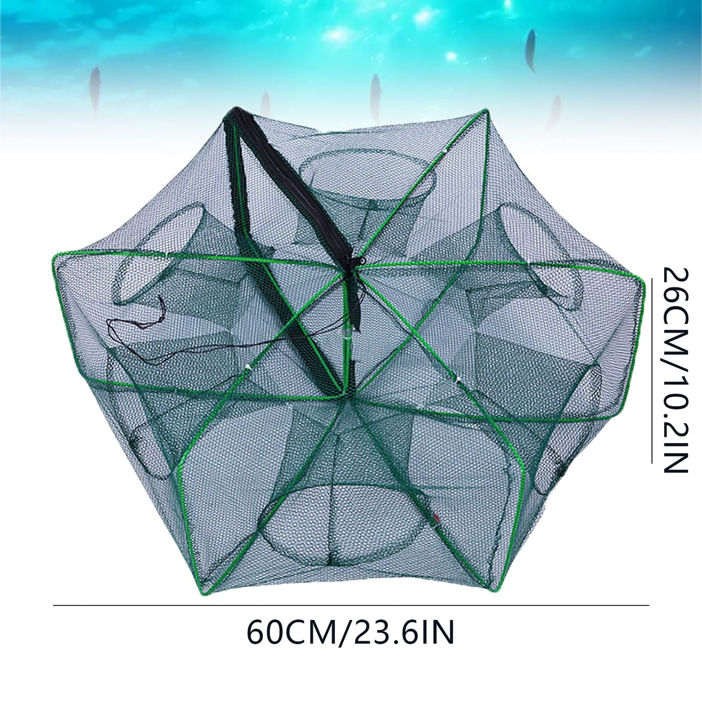 The Magic Foldable Fishing Trap, Folding Fishing Net，2024 Upgrade Auto-Foldable Strengthened Fishing Trap Net, Minnow Traps for Bait Fish，Fish Traps，Crawfish Trap，Minnow Trap(6Holes)
