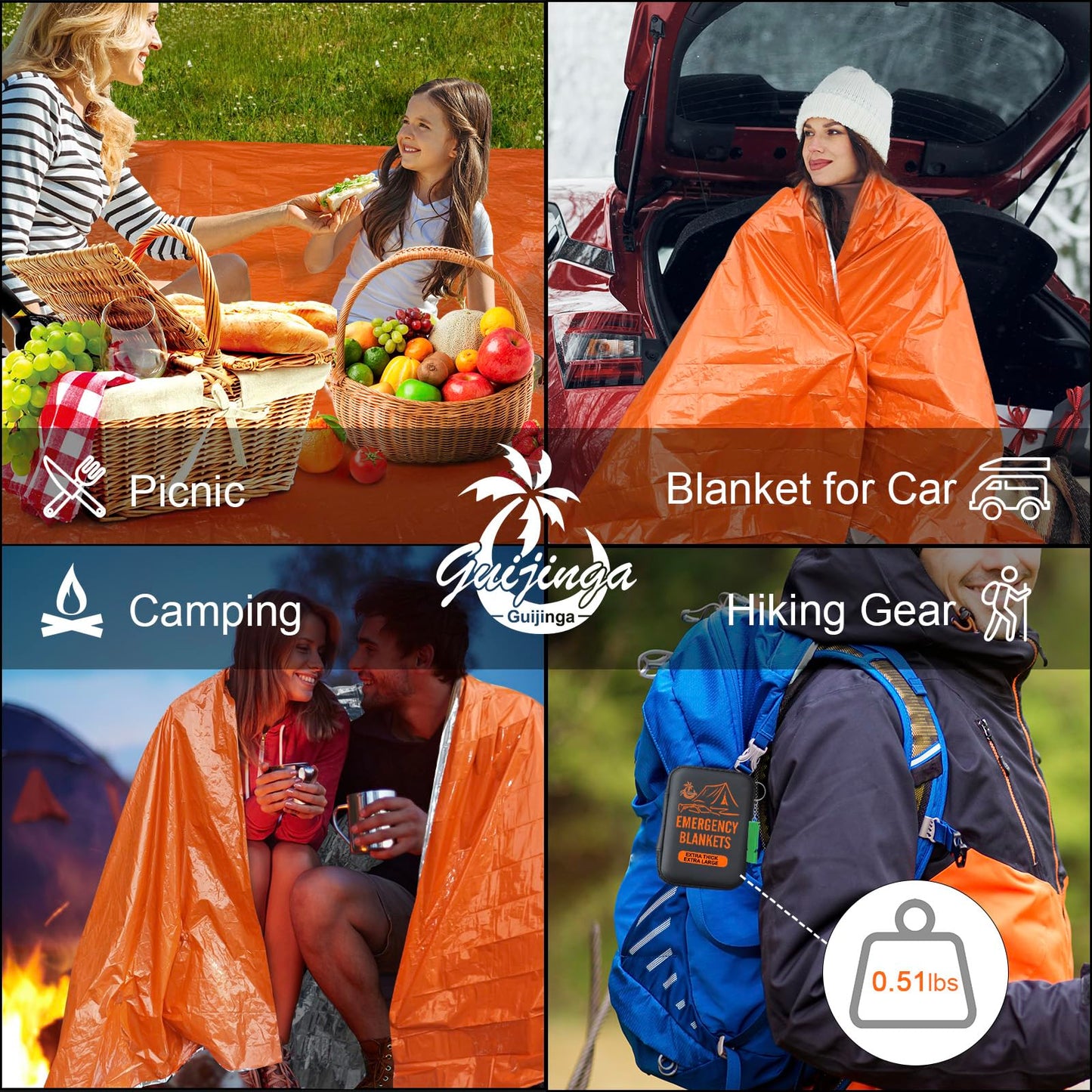 Guijinga Emergency Blankets for Survival, 2-Pack/4-Pack Space Blankets, Gigantic & Extremely Thick Survival Blanket, Suitable for Outdoor Survival, Camping, and Hiking