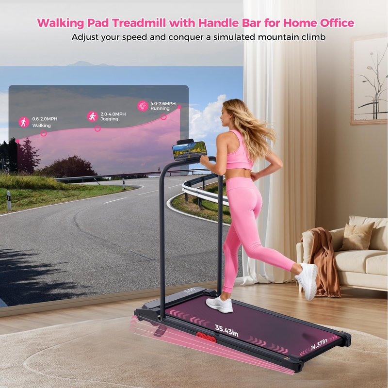 Walking Pad with Incline and Handle Bar, 2026 Upgrade Electric Small Walking Pads Treadmills with Handles, Compact Treadmill with Handles for Home Small Spaces, 3.5HP, 0.6-7.6MPH, 350LBS