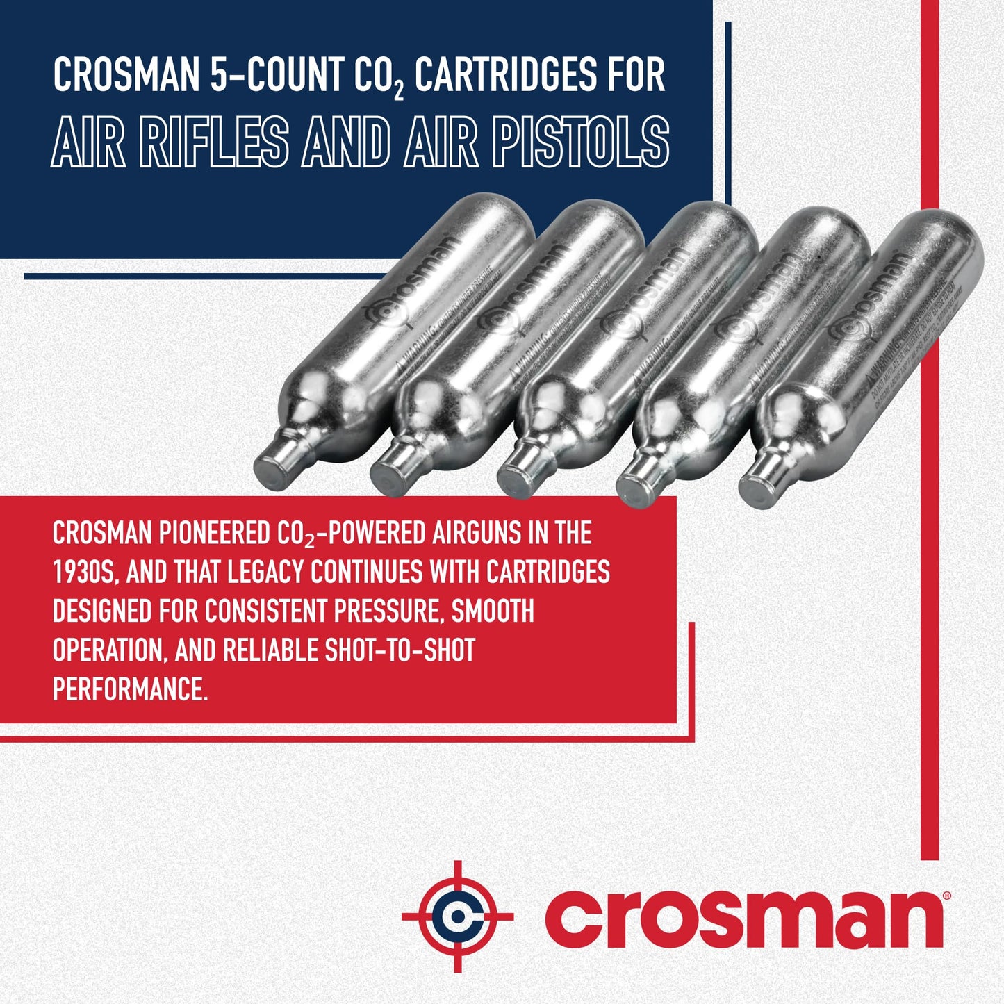 Crosman Powerlet CO2 Cartridges for Air Rifles, Air Pistols & Paintball - Snug Fit, Leak-Free Seal, Durable Metal Construction - Made in USA, Multi-Pack Options