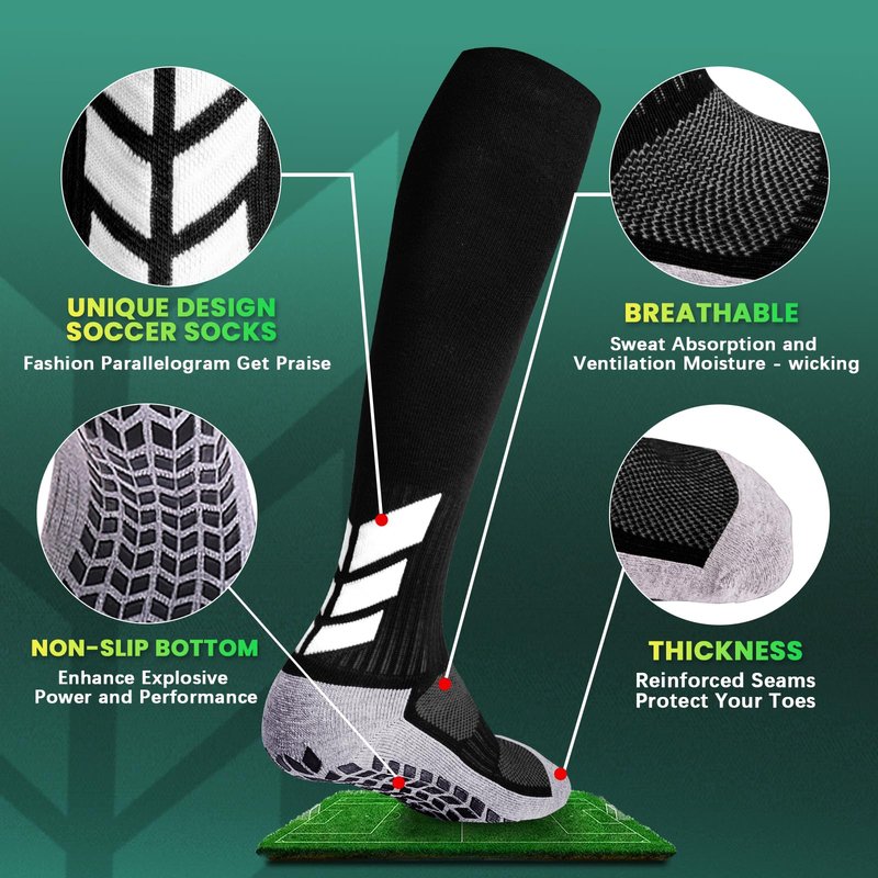 MENDENG Mens Grip Socks Soccer Grippy Socks for Men Non Slip Soccer Football Basketball Socks for Sports Grip Pads 2Black2White