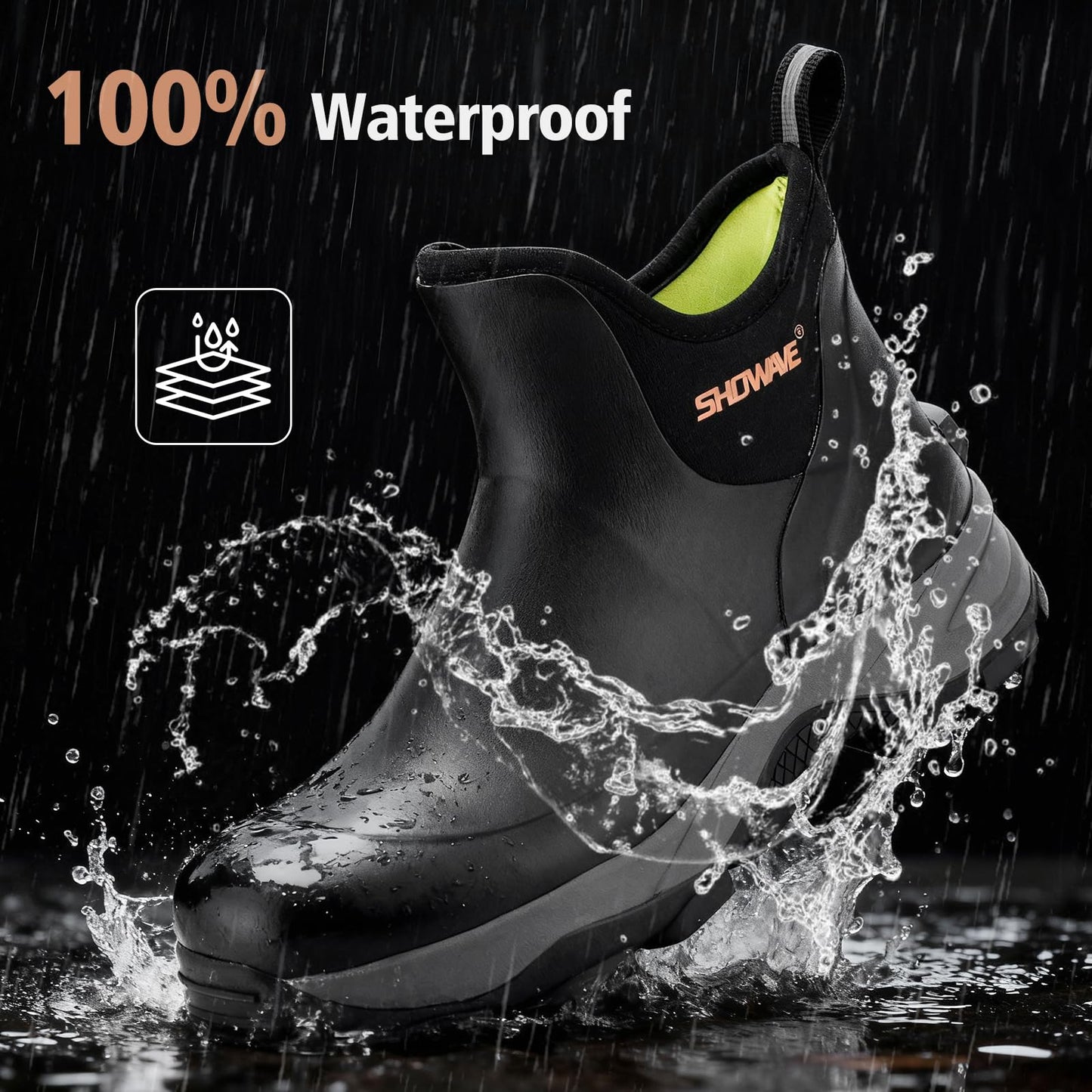 Showave Men's Rubber Boots Waterproof Rain Footwear Durable Short Hunting Boots for Mud Gardening Yard and Chore Working (Size 14,Black)