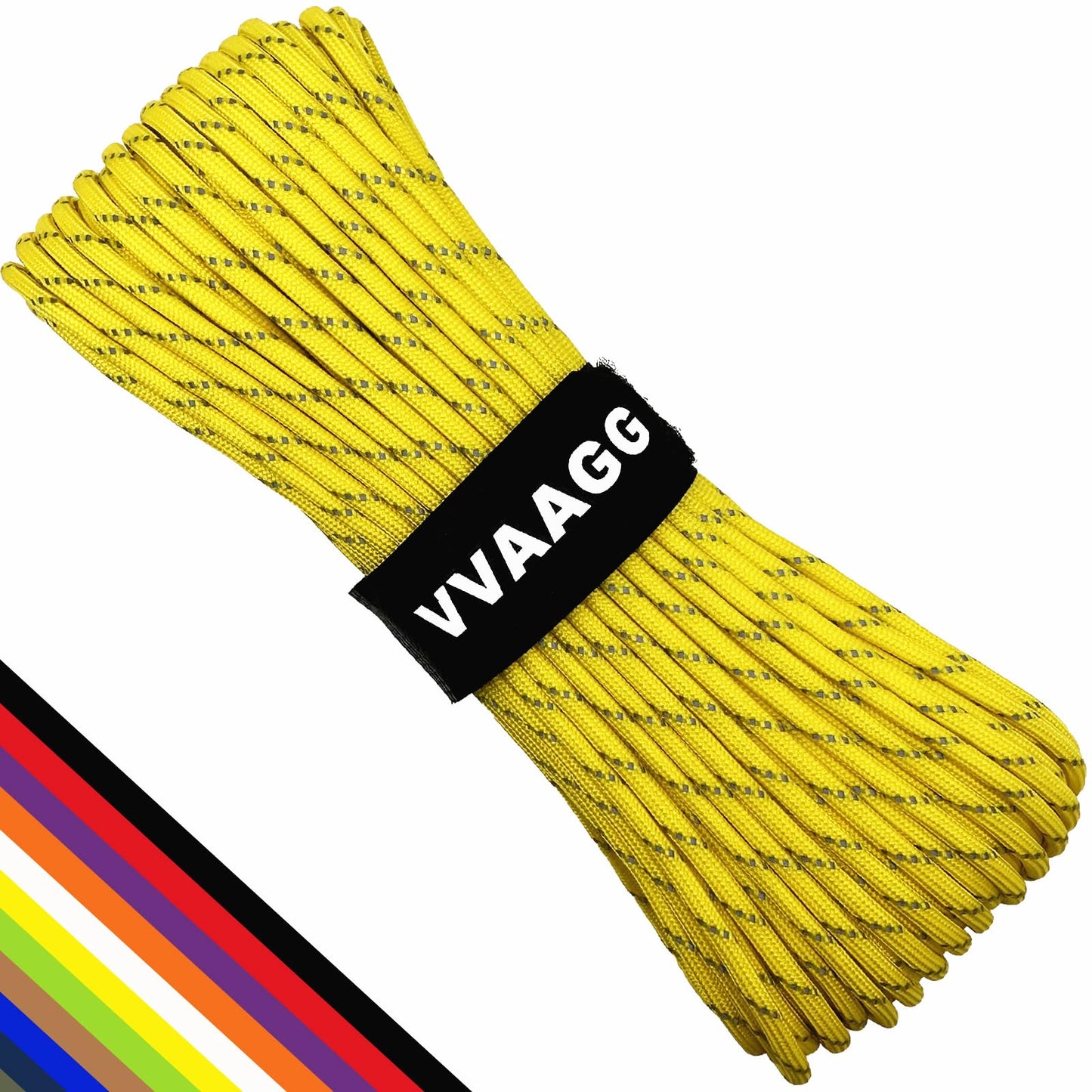 VVAAGG Reflective Paracord Rope 100FT, 7 Strand Nylon para Cord Lanyard Utility 550 Parachute Cord, 4mm Thin Tent Rope for Outdoor Camping Hiking (Yellow)