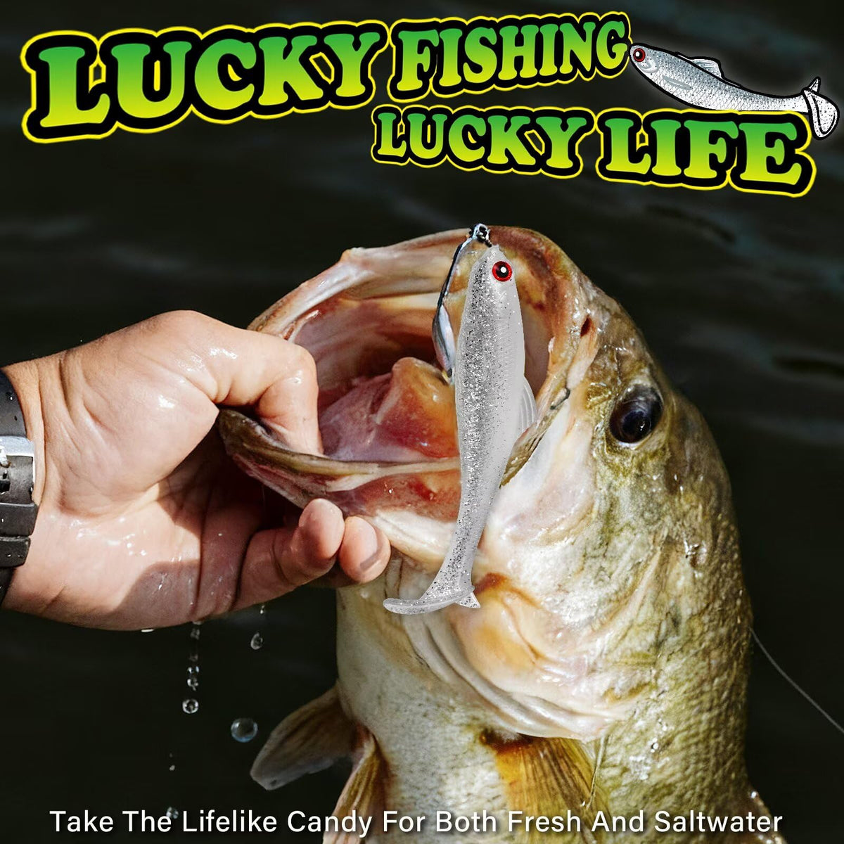 LUCKYFISHING Paddle Tail Swimbaits Soft Plastic Swimbaits Soft Baits for Bass Fishing Trout Crappie Walleye Freshwater Saltwater Soft Plastic Baits White-3.5 inch-10pcs