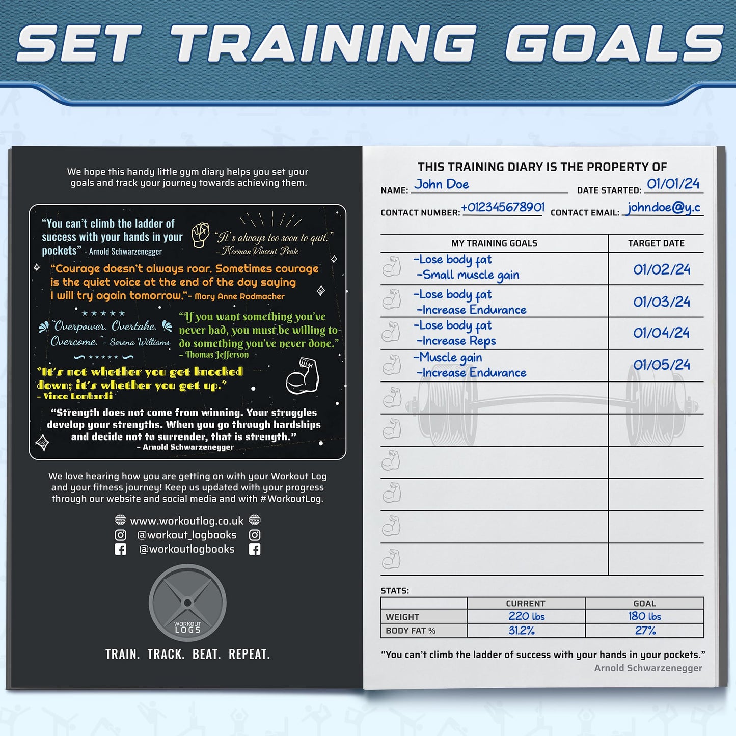 Workout Log Gym - 6 x 8 Inches - Hardback Gym and Fitness Diary with Heavy-Duty Covers - Set Goals, Track 100 Workouts and Record Progress - Charcoal Gray