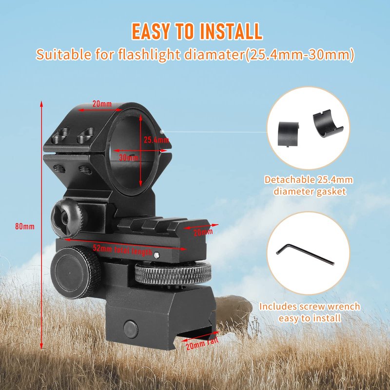 Odepro AS004 Windage and Elevation Adjustable Night Vision IR Light Scope Mount Picatinny Rail Mount with 25.4mm and 30mm Rings for Flashlight Scope Optic Torch