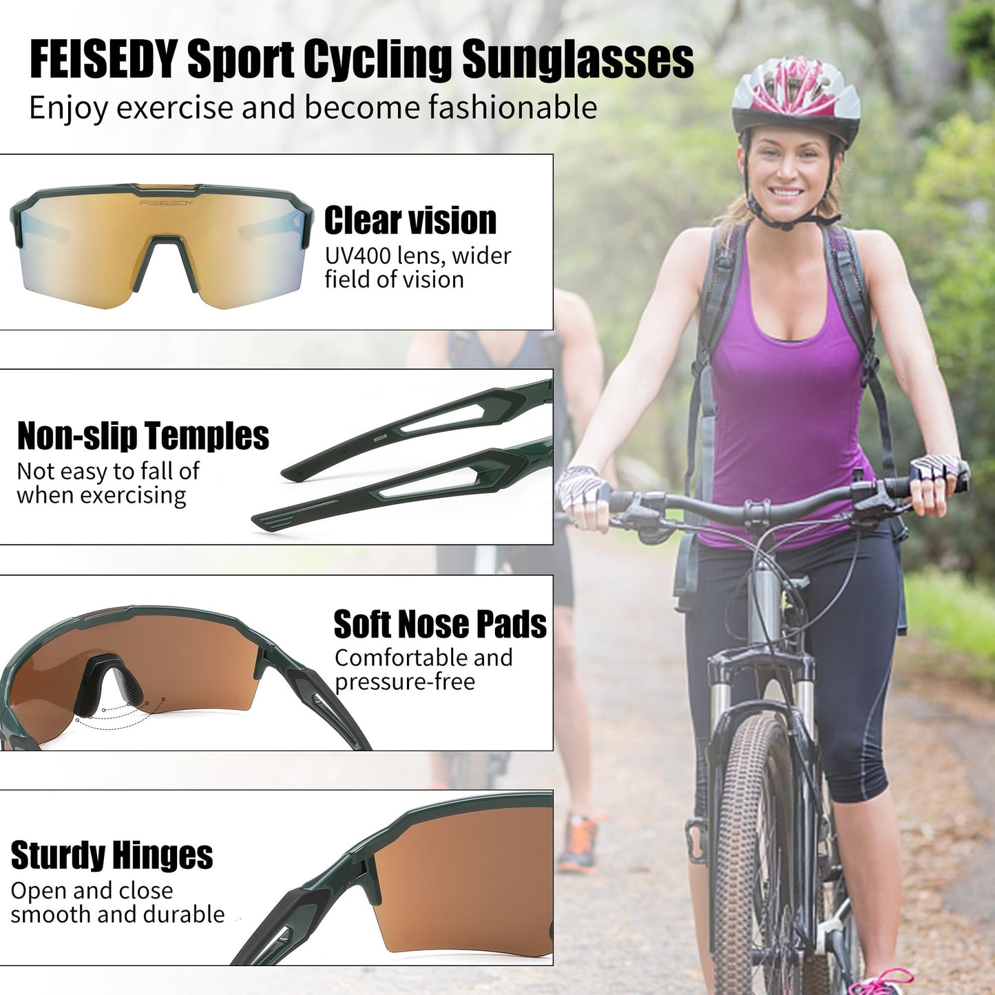 FEISEDY Sports Sunglasses for Men Women Baseball Cycling Running Driving Glasses UV400 B0088