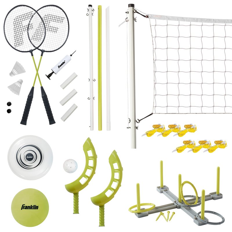 Franklin Sports Fun 5 Combo Set - Badminton - Volleyball - Ring Toss - Flip Toss - Flying Disc