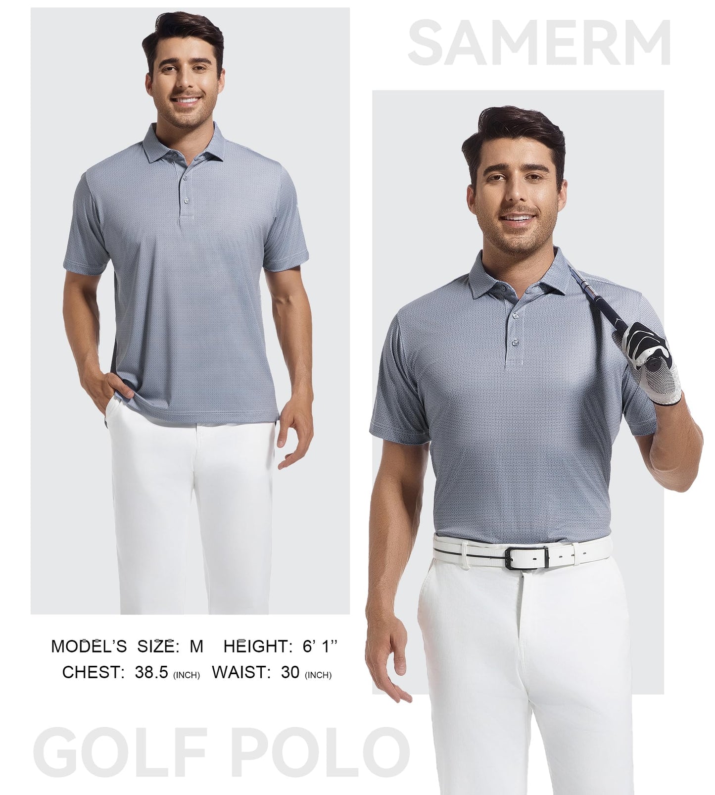 SAMERM Mens Golf Shirts Short Sleeve Dry Fit Performance Moisture Wicking Print Sport Polo Shirts for Men Casual，Black Dots，L
