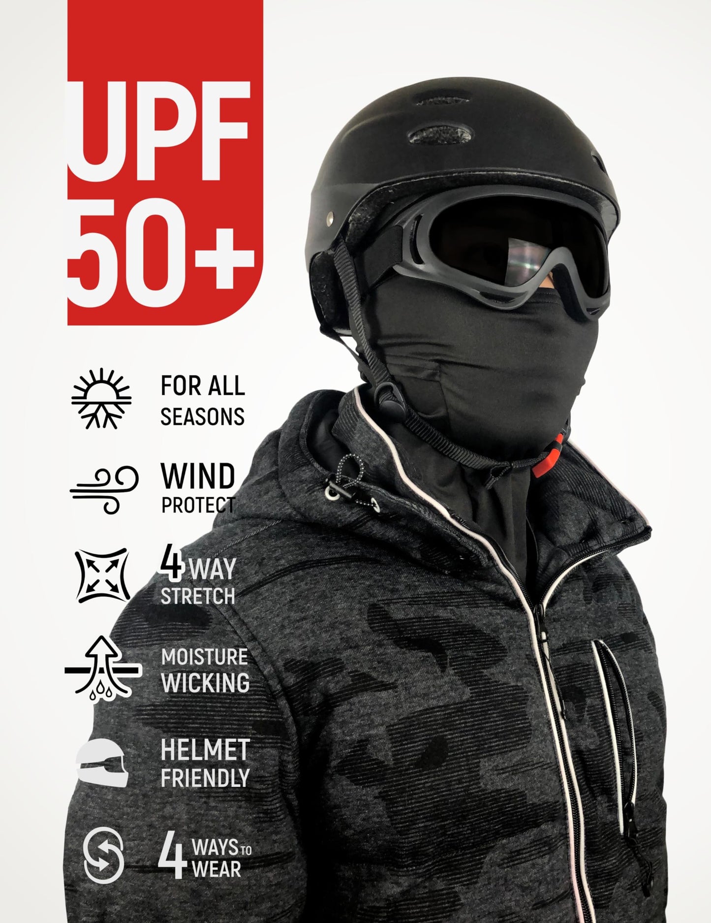 GOT Sports UPF 50+ Balaclava Ski Mask - Windproof Balaclava for Cold Weather Men Women - Snowboard, Motorcycle Sheisty Mask (Black)