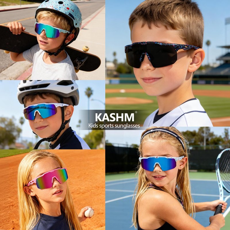 Kashm Youth Baseball Sunglasses for Boys Girls Softball Cycling Sports Sunglasses Kids Lightweight UV Protection