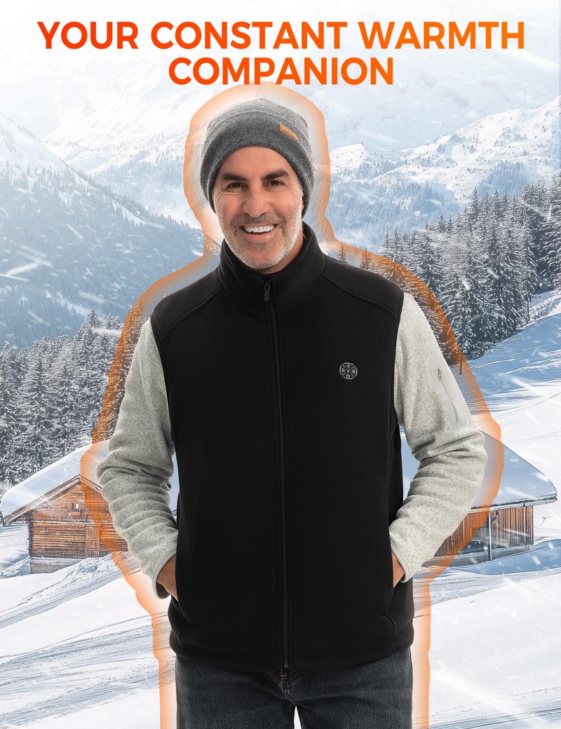 TODWARM Men Heated Vest with Battery Pack Included, Fleece Electric Heating Vests 15-Zone Warming for Winter 7.4V, L