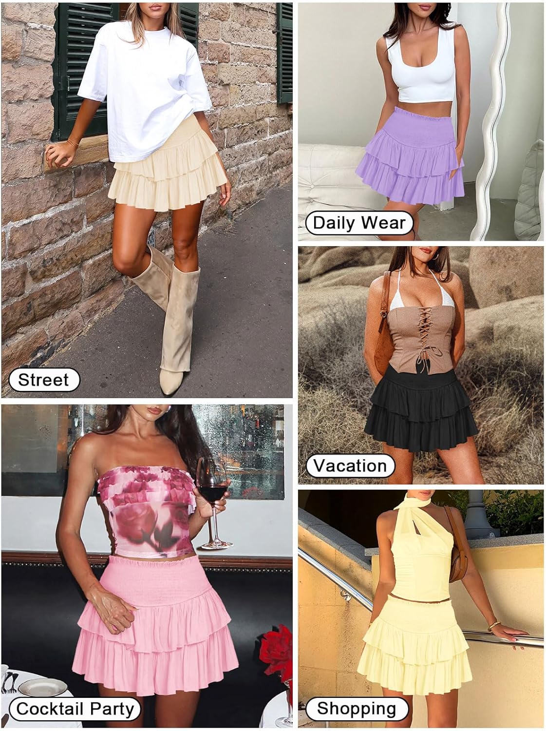 Ruffle Mini Skirt for Women - Casual Boho High Waist Tiered Tennis Skort | Flowy & Lightweight