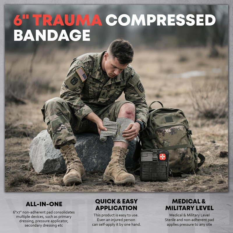 Trauma First Aid Kit - IFAK Trauma Kit with Trauma Bandage, Splint, Tourniquet, Wound Care, Bleeding Control - Tactical Molle Pouch for Military, Combat, Camping, Home, Hiking,Travel- Black