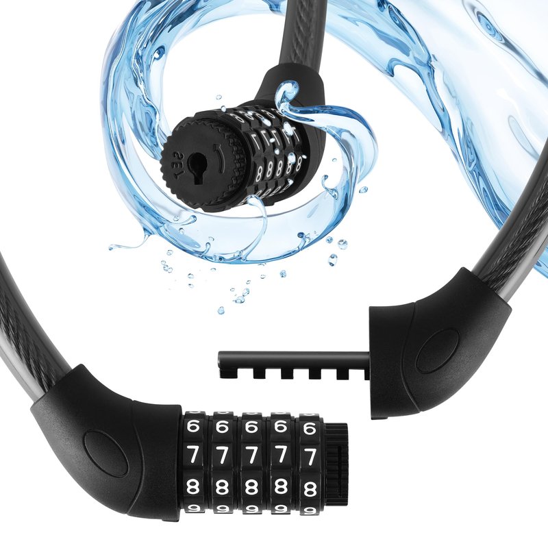 IDEALUX Bike Lock Cable, Bicycle Cable Lock with 5 Digit Combination, Resettable Kids Bike Cable Lock, 20" x ∅0.8" Black