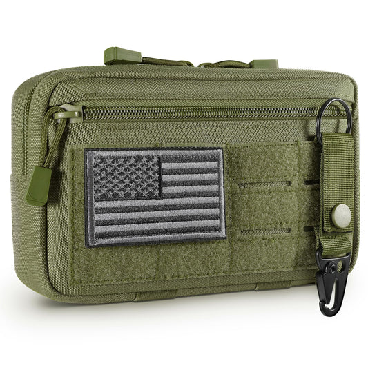 FRTKK Tactical Molle Admin Pouch Utility Laser Cut EDC Tool Pouch Bag Horizontal Modular Pouches Include US Flag Patch and Keychain (Army Green)